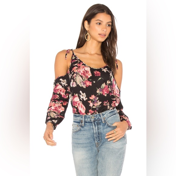Joie Tops - Joie Jilette Long Sleeve Floral Print Silk Cold Shoulder Top in Cavier Size XS